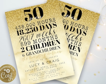 50th Anniversary Invitation Golden Wedding Anniversary Editable Invitation Template Golden Wedding Party Instant Download  Printable