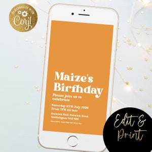 Retro Birthday Invitation Editable Mobile Digital Invitation Editable Template Instant Download Electronic Invitation invite image 1