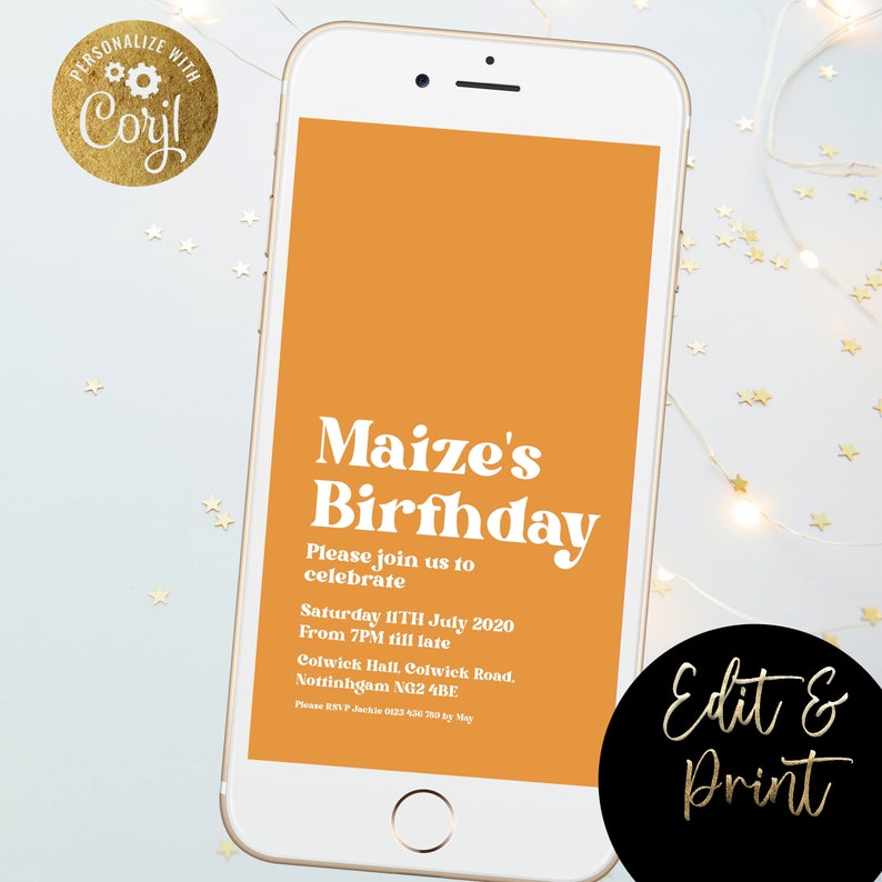 Retro Birthday Invitation Editable Mobile Digital Invitation Editable Template Instant Download Electronic Invitation invite image 1