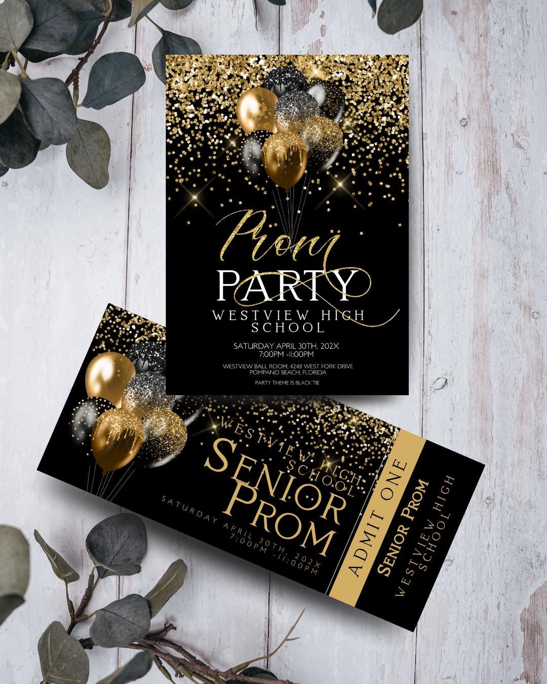 Invitación editable para baile de graduación en negro y dorado, boleto para  graduación de último año e invitación a fiesta con globos, plantilla Corjl imprimible  para baile escolar - Etsy México, image size:1080x1350