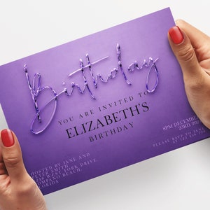 Purple Birthday Elegant Invitation Birthday Party Simple Invitation Purple Ombre Liquid Metal Invitation image 1