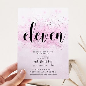 Girl Birthday Invitation Printable 11th Birthday Party For Her Invite Editable Template Pastel Pale Pink Decor Instant Download Eleven
