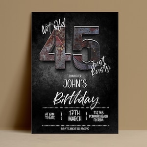 Funny Mens Birthday Invitation Template, Not Old Just Rusty Editable Invite, Dark Grunge Digital Download, Printable Card