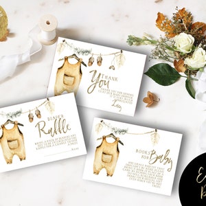 Modèles Boho Baby Shower, livres pour bébé, tombola de couches, carte de remerciement Modifiable en téléchargement immédiat Imprimable BH89
