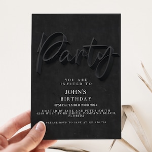 Party Invitation Editable Party invite Black invitation Simple Elegant For Him or Her  Instant Download Printable SE19