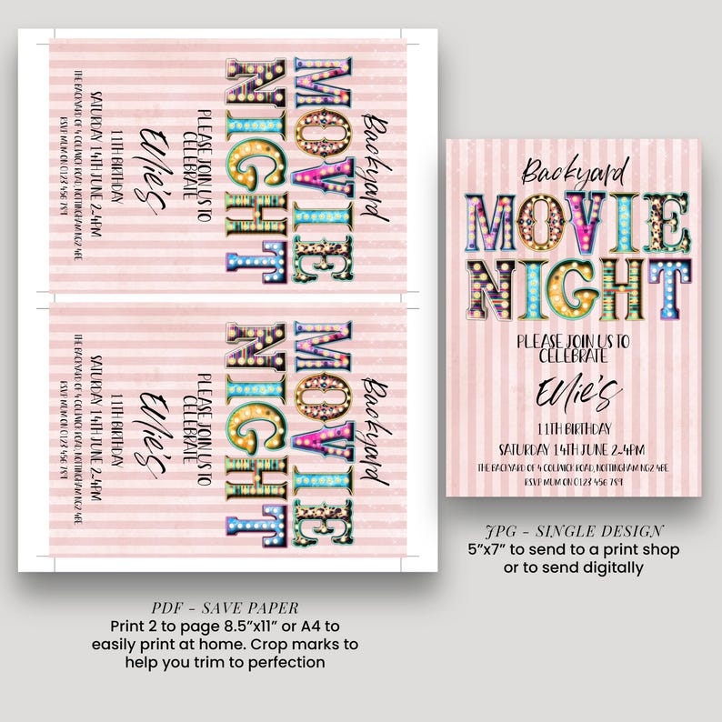 Movie Night Invite - Editable Backyard Cinema Party Invitation - Digital Download, Printable Template, Summer Event image 5