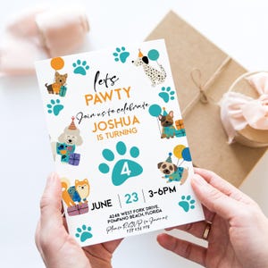 Let’s Pawty Dog Birthday Invitation Editable Puppy 4th Birthday Printable Invite for Kids Boys or Girls Digital Template Instant Download