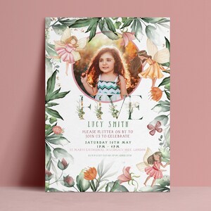 Fairy Invitation Template: Magical 5th Birthday Photo Invite, Wildflower Garden Theme (Editable, Instant Download, 5x7)