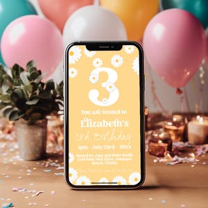 Daisy 3rd Birthday Party Invitation Paperless Mobile  Digital Invitation  Editable Birthday mobile phone invite Template SMS Invitation