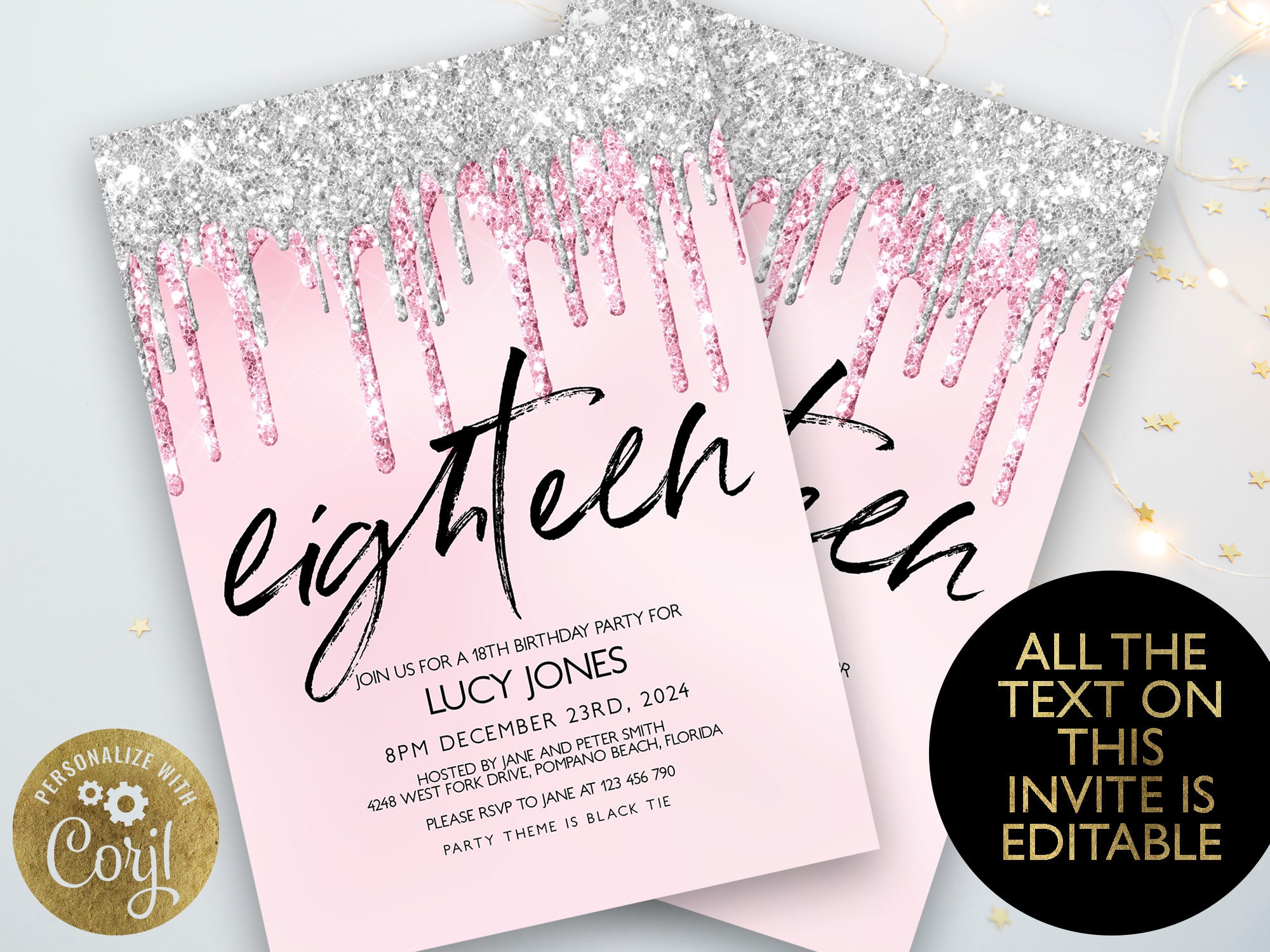 Editable 18th Birthday Party Invitation 18th Invite Pink Etsy Australia