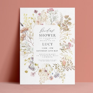 Invitación editable para despedida de soltera con diseño floral bohemio, plantilla imprimible de 5x7 pulgadas, descarga instantánea, hazlo tú mismo.