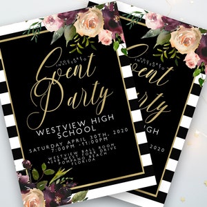 Editable Event Invitations Flower and Stripe Prom Invitation Award Night Invite Black White Invite Printable Editable Instant Download