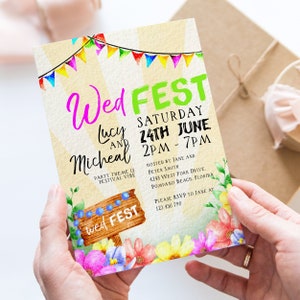 Wedding Festival Theme Invitations, Bunting Flags Editable Instant Download Template, All Text Editable,  FST
