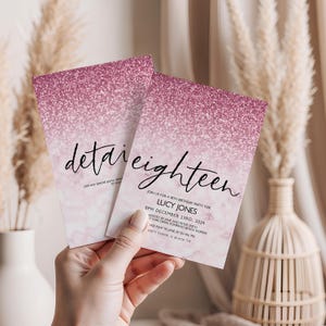 Invitation d'anniversaire de scintillement rose | Modèle de fête numérique élégant | Conception modifiable et imprimable | Téléchargement instantané pour les filles