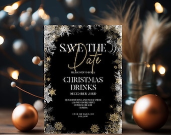 Save The Date Christmas Party Invitation Editable Template Holiday Snowflake Invite  Printable Instant Download