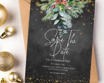 Save The Date Christmas Party Invitation Editable Template Holiday Christmas Chalkboard Invite  Printable Instant Download