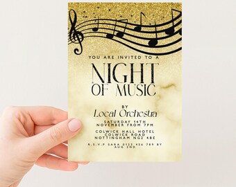 Music Event Invite Elegant Concert Invitation, Gold Black Design