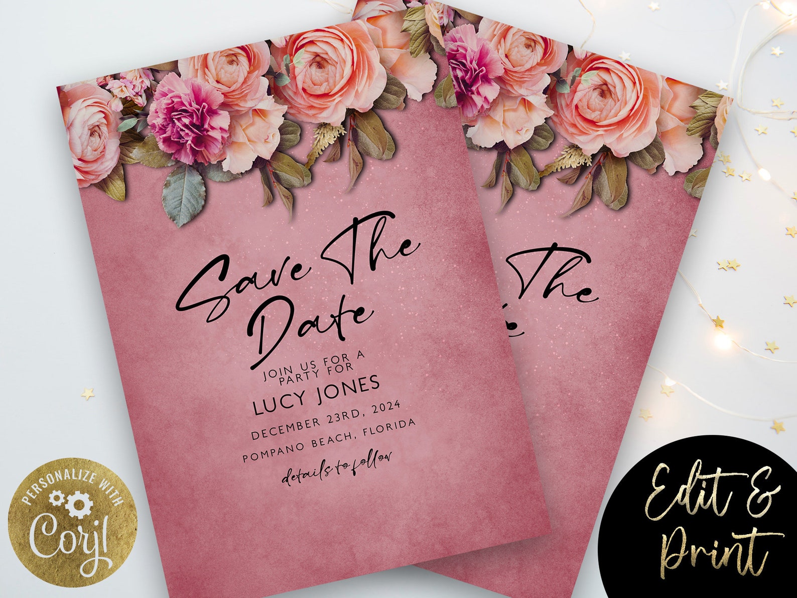 Editable 60th Save the Date Template Floral Birthday Pink - Etsy