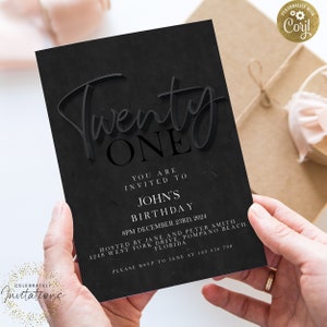 Invito per il 21° compleanno Invito modificabile per il 21° compleanno Invito nero Semplice ed elegante Per lui o lei Download immediato Stampabile SE19