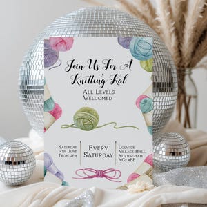 Knitting KAL Invitation – Editable Knit Along Party Template, Instant Download, Printable Knitting Circle Invite, Craft Gathering