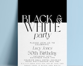 Black White Invite Editable Birthday Invitation: Elegant Milestone Party Template, Instant Download | DIY, 5x7 Inches, Printable