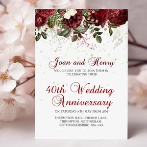 40th Ruby Wedding Anniversary Invitation, Editable Template Printable Anniversary Party Invite,  0054   Digital Download
