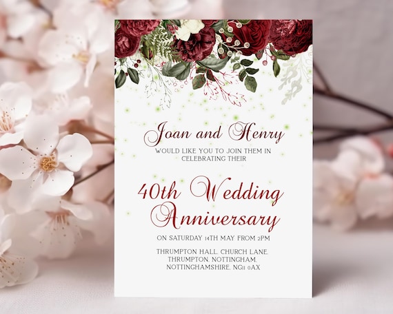 D&L Designs Ltd Personalised Ruby Wedding 40th Anniversary Invitations (Design Code: RWA 024) (Pack Of 60 - View #10