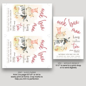 Bauernhof Geburtstag einladen - Bearbeitbare Barnyard Tiere Vorlage - Rustikale Kinderparty, Digital Download, Kleinkind 2 Bild 4
