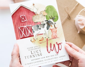 Farm Animals 2nd Birthday Invitation – Editable Barnyard Theme, Gender-Neutral Design, Instant Download, Printable Corjl Template FM56