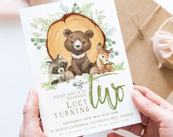 Woodland 2nd Birthday Invitation EDITABLE Gender Neutral Woodland Animals Invitations Digital Woodland Theme Invites Instant download WD56