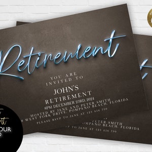 Retirement Invitation Editable Retirement Party Invite Black Blue Invitation, Simple Elegant  Instant Download Printable