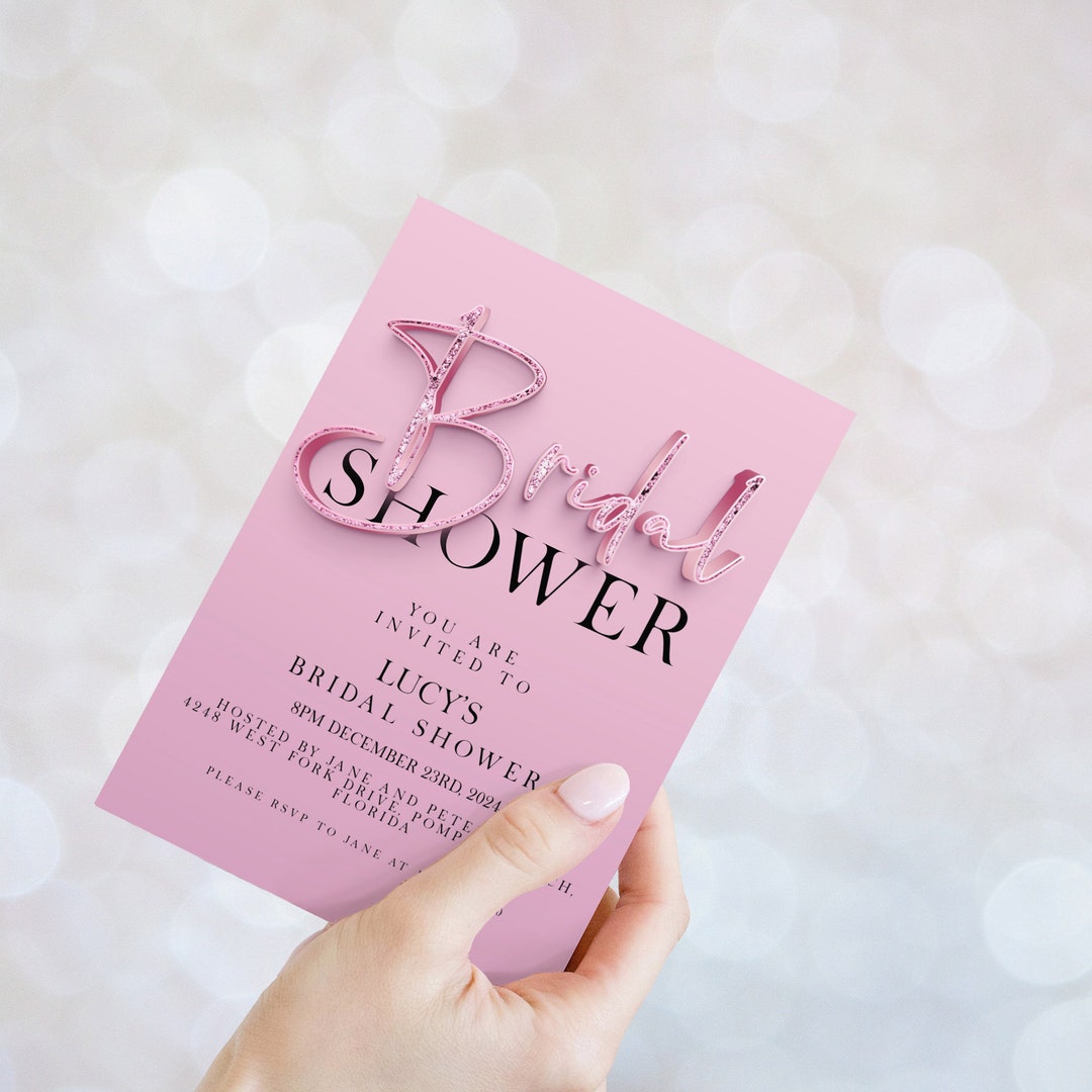 Bridal Shower Invitation Editable Invite Pink Sparkly Etsy