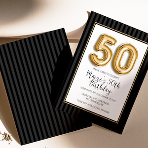 Elegant Black & Gold 50th Birthday Invitation - Editable Digital Party Invite - Milestone Birthday Celebration - Instant Download