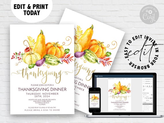 Thanksgiving Invitation Template Pumpkin fall Thanksgiving Invitation Printable Instant Download Editable Template Fall Invitation Il_570xn