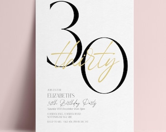 30th Birthday Invitation Template, Minimalist Thirty Party Printable Template, Editable Digital Download