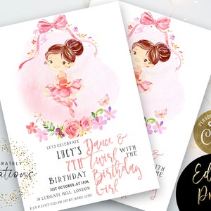 Ballet Birthday Invitations Printable EDITABLE Invitations for Girls ...
