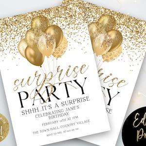 Shhh es una invitación de cumpleaños para fiesta sorpresa Invitación de cumpleaños sorpresa dorada Invitación de cumpleaños para mujer 40 cumpleaños 50 30
