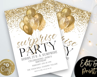 Shhh it's a Surprise Party Birthday Invitation Gold Surprise Birthday Invitation Woman Birthday Invitation 40th birthday 50th 30th