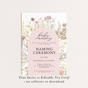 Naming Day Invite: Elegant Floral Baby Naming Ceremony Invitation - Neutral Colors, Editable Template, Minimalist Style image 6