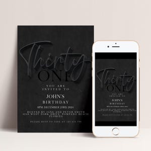 31st Birthday Invitations Editable Template: Simple Elegant Black Design, Instant Download (Printable PDF, For Him or Her) image 2