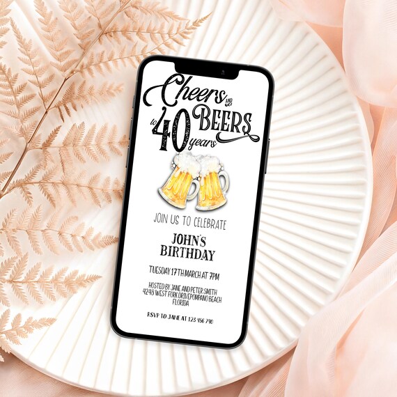 Cheers and Beers 40th Birthday Evite: Electronic Invitation Template (Instant Download)