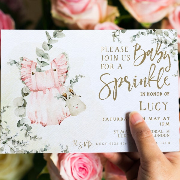 Baby Sprinkle Invitation Boho Invite Pink Dress Printable Instant Download Editable digital File  Invitation Corjl Template BH89