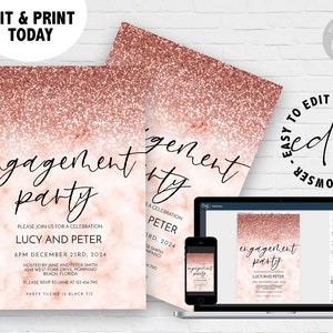 Engagement Party Invitation Rose Gold Glitter marble Invitation Wedding Announcement Invite Editable Template Instant Download image 2