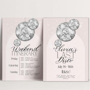 Last Disco Invite: Sparkly Pink Disco Ball - Editable Bachelorette, Ibiza Girls Weekend, Digital Corjl Template Invitation