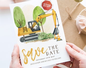 Construction Save The Date Editable Construction Invite Dump Truck Party Invite Printable template Digital Instant download CST22