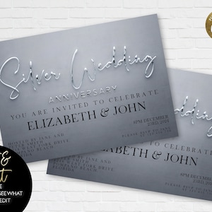 25th Wedding Anniversary Invitation Editable Silver Anniversary Invitation  Instant Download