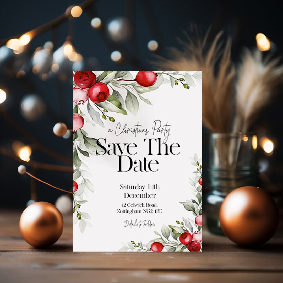 Save the Date Christmas Party Invitation Editable Template Holiday Save the Date Christmas Party Invitation Editable Template Holiday