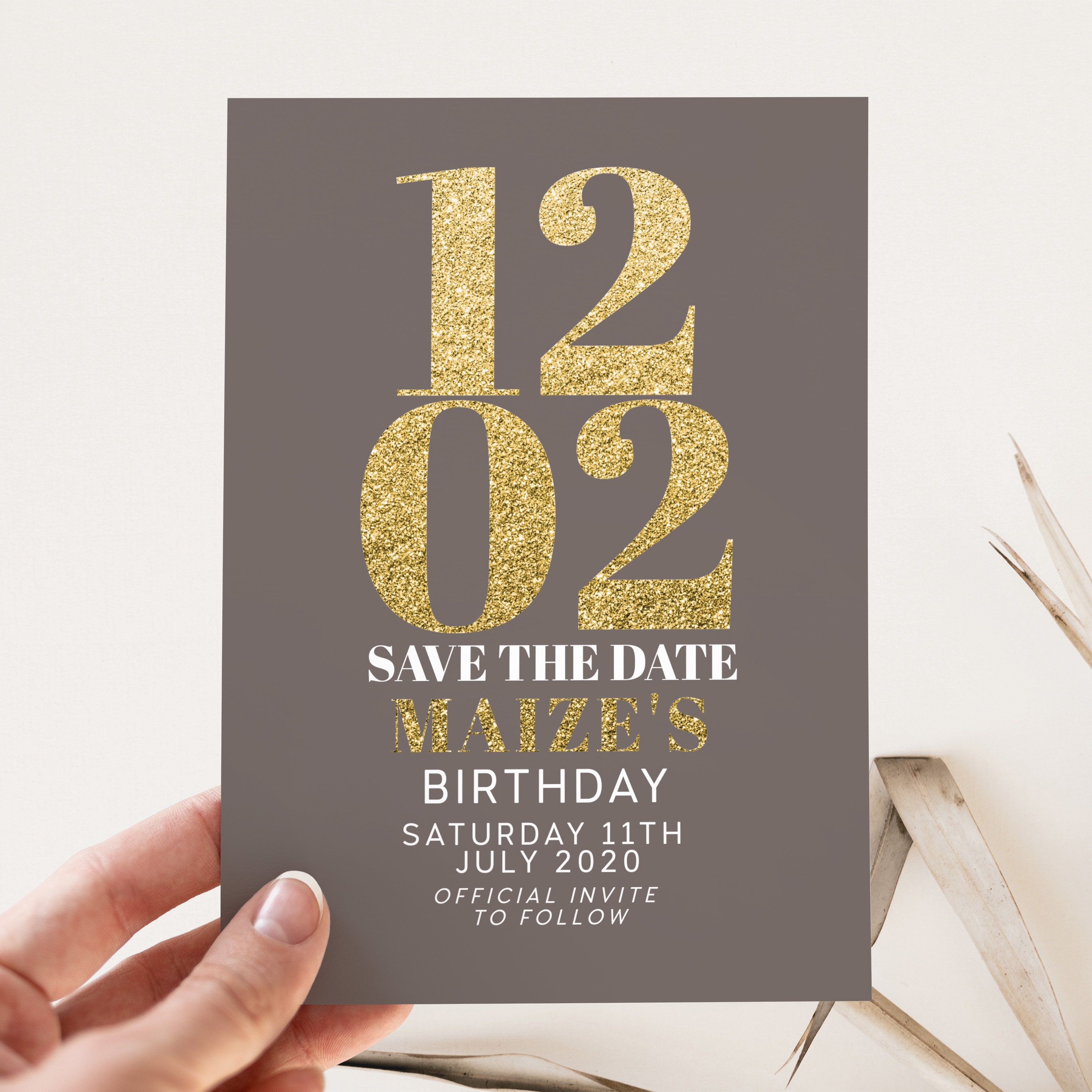 Save the Date Birthday Invitation Editable Dark Grey Date Etsy UK