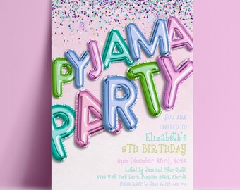 Birthday Invitations Editable Template: Pyjama Party Invite, Girls Sleepover Design | Instant Download, Customizable Text | 5x7 Inches