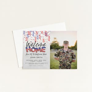 A welcome card for John Smith, who is a military veteran, with a photo of him standing in a field.